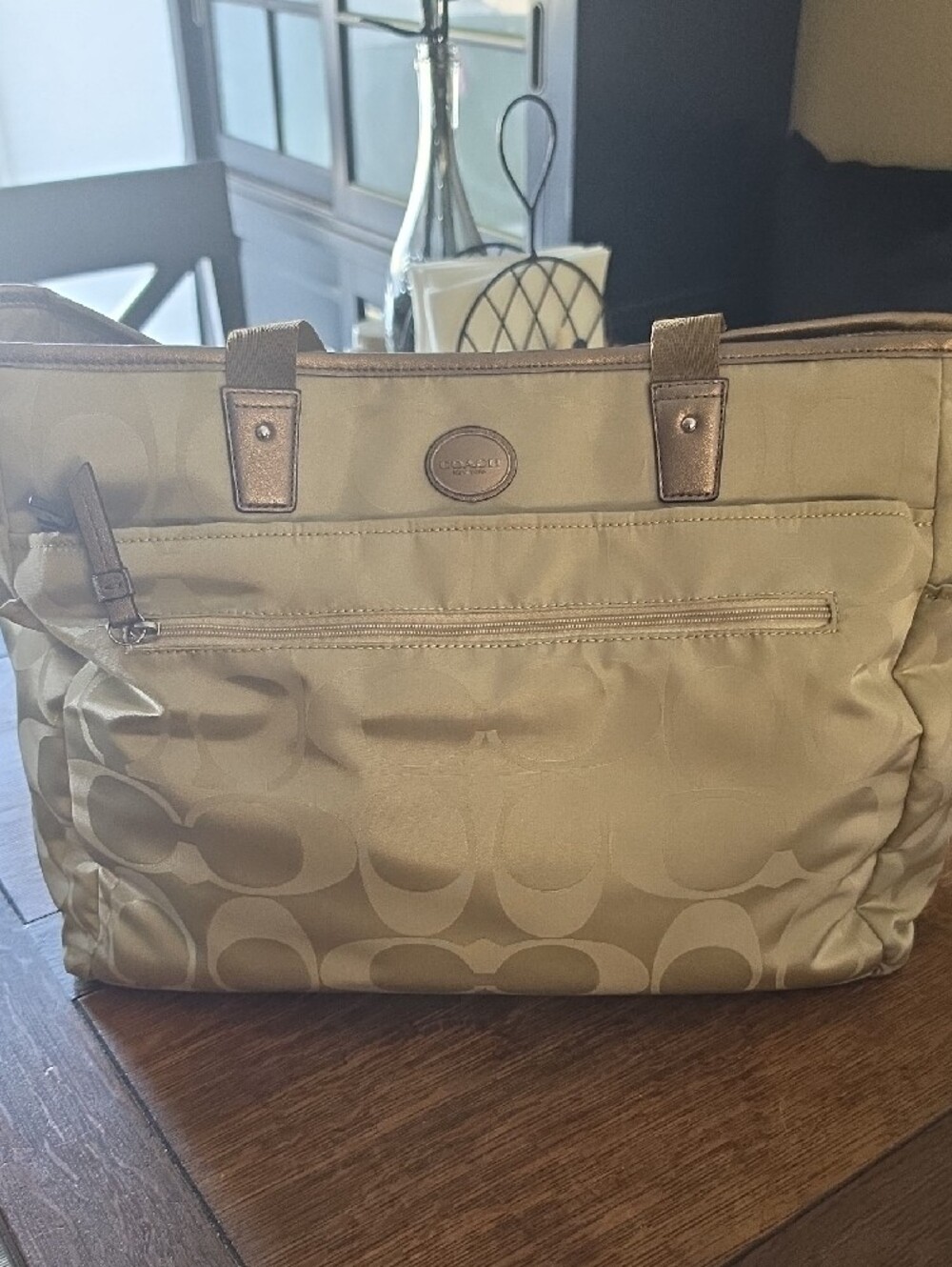 Coach Beige Signature Tote/Baby BAG with Brown Trim NWOT